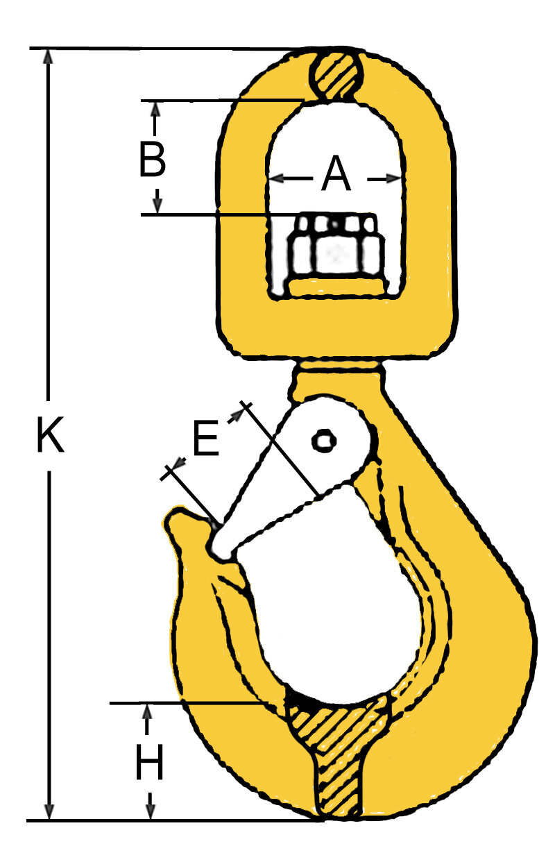 Latch hook with swivel, grade 80 Haklift